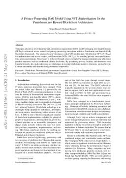 A Privacy-Preserving DAO Model Using NFT Authentication for the
  Punishment not Reward Blockchain Architecture