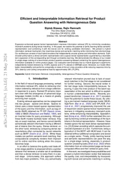 Efficient and Interpretable Information Retrieval for Product Question
  Answering with Heterogeneous Data