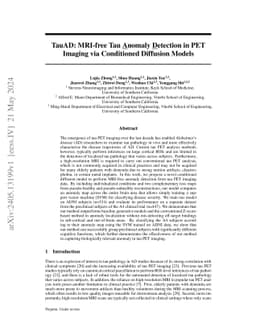 TauAD: MRI-free Tau Anomaly Detection in PET Imaging via Conditioned
  Diffusion Models