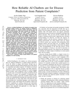 How Reliable AI Chatbots are for Disease Prediction from Patient
  Complaints?