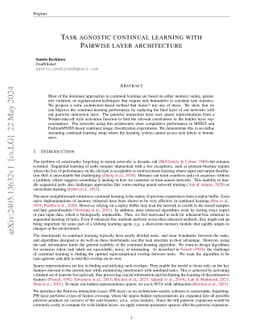Task agnostic continual learning with Pairwise layer architecture