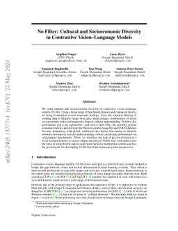 No Filter: Cultural and Socioeconomic Diversity in Contrastive
  Vision-Language Models
