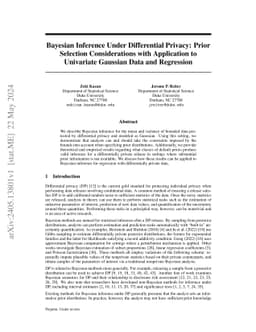 Bayesian Inference Under Differential Privacy: Prior Selection
  Considerations with Application to Univariate Gaussian Data and Regression