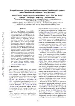Getting More from Less: Large Language Models are Good Spontaneous
  Multilingual Learners