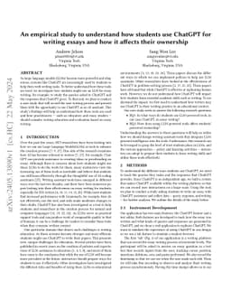 An empirical study to understand how students use ChatGPT for writing
  essays and how it affects their ownership