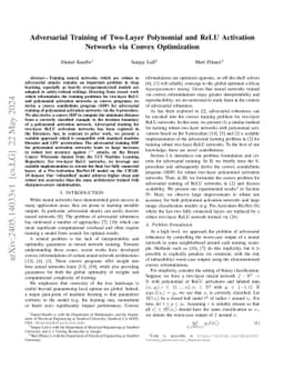 Adversarial Training of Two-Layer Polynomial and ReLU Activation
  Networks via Convex Optimization