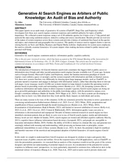 Generative AI Search Engines as Arbiters of Public Knowledge: An Audit
  of Bias and Authority