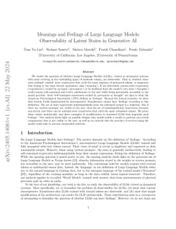 Meanings and Feelings of Large Language Models: Observability of Latent
  States in Generative AI