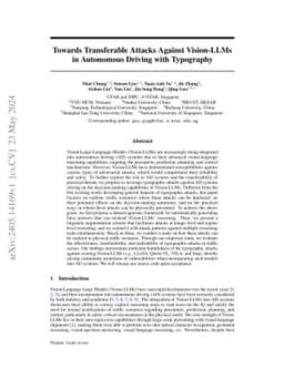 Towards Transferable Attacks Against Vision-LLMs in Autonomous Driving
  with Typography