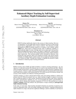 Enhanced Object Tracking by Self-Supervised Auxiliary Depth Estimation
  Learning