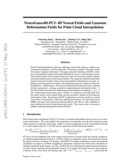 NeuroGauss4D-PCI: 4D Neural Fields and Gaussian Deformation Fields for Point Cloud Interpolation