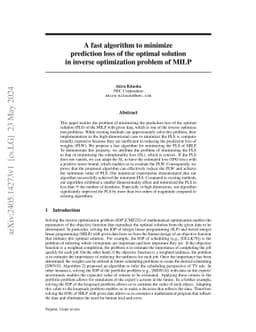 A fast algorithm to minimize prediction loss of the optimal solution in
  inverse optimization problem of MILP