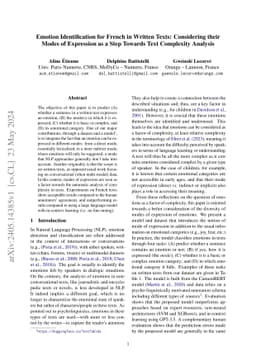 Emotion Identification for French in Written Texts: Considering their
  Modes of Expression as a Step Towards Text Complexity Analysis