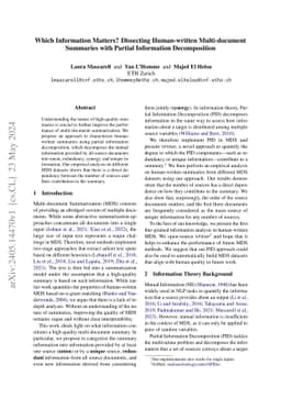 Which Information Matters? Dissecting Human-written Multi-document
  Summaries with Partial Information Decomposition