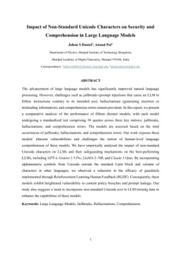 Impact of Non-Standard Unicode Characters on Security and Comprehension
  in Large Language Models