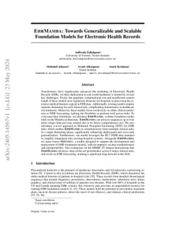 EHRMamba: Towards Generalizable and Scalable Foundation Models for
  Electronic Health Records