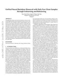 Unified Neural Backdoor Removal with Only Few Clean Samples through
  Unlearning and Relearning