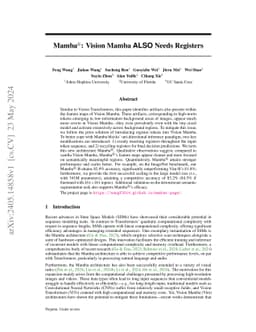 Mamba-R: Vision Mamba ALSO Needs Registers