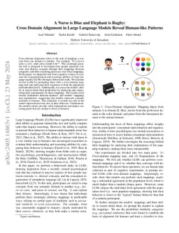A Nurse is Blue and Elephant is Rugby: Cross Domain Alignment in Large
  Language Models Reveal Human-like Patterns