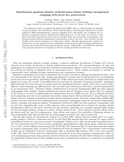 Simultaneous quantum identity authentication scheme utilizing entanglement swapping with secret key preservation