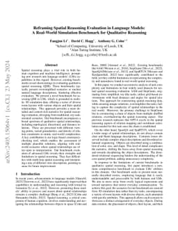 Reframing Spatial Reasoning Evaluation in Language Models: A Real-World
  Simulation Benchmark for Qualitative Reasoning