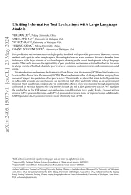 Eliciting Informative Text Evaluations with Large Language Models