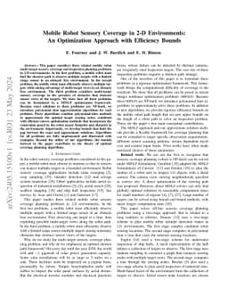Mobile Robot Sensory Coverage in 2-D Environments: An Optimization
  Approach with Efficiency Bounds