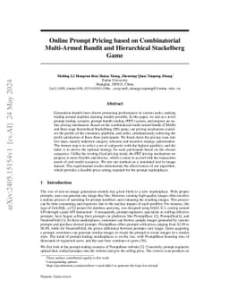 Online Prompt Pricing based on Combinatorial Multi-Armed Bandit and
  Hierarchical Stackelberg Game
