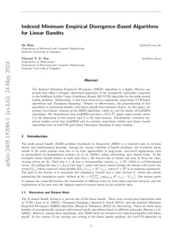Indexed Minimum Empirical Divergence-Based Algorithms for Linear Bandits