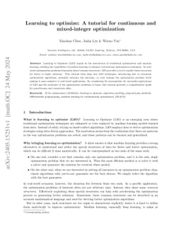 Learning to optimize: A tutorial for continuous and mixed-integer
  optimization