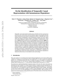 On the Identification of Temporally Causal Representation with
  Instantaneous Dependence