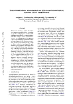 Detection and Positive Reconstruction of Cognitive Distortion sentences:
  Mandarin Dataset and Evaluation