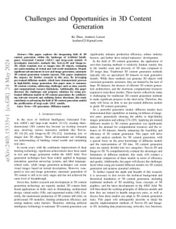 Challenges and Opportunities in 3D Content Generation