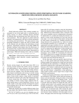 Leveraging knowledge distillation for partial multi-task learning from
  multiple remote sensing datasets