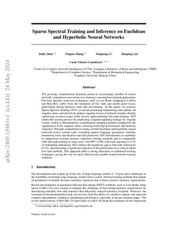 Sparse Spectral Training and Inference on Euclidean and Hyperbolic
  Neural Networks