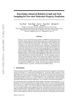 Knowledge-enhanced Relation Graph and Task Sampling for Few-shot
  Molecular Property Prediction