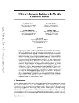 Efficient Adversarial Training in LLMs with Continuous Attacks