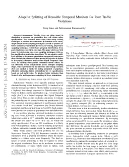 Adaptive Splitting of Reusable Temporal Monitors for Rare Traffic
  Violations