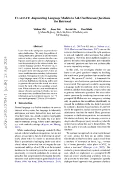 CLARINET: Augmenting Language Models to Ask Clarification Questions for
  Retrieval