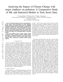 Analyzing the Impact of Climate Change With Major Emphasis on Pollution:
  A Comparative Study of ML and Statistical Models in Time Series Data