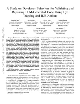 A Study on Developer Behaviors for Validating and Repairing
  LLM-Generated Code Using Eye Tracking and IDE Actions