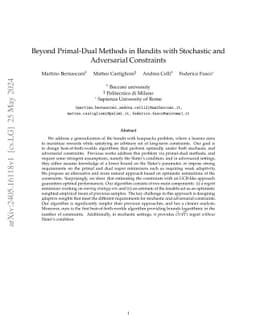 Beyond Primal-Dual Methods in Bandits with Stochastic and Adversarial
  Constraints