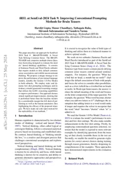 iREL at SemEval-2024 Task 9: Improving Conventional Prompting Methods
  for Brain Teasers