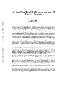 Safe Deep Model-Based Reinforcement Learning with Lyapunov Functions