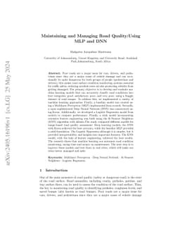 Maintaining and Managing Road Quality:Using MLP and DNN