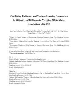 Combining Radiomics and Machine Learning Approaches for Objective ASD
  Diagnosis: Verifying White Matter Associations with ASD