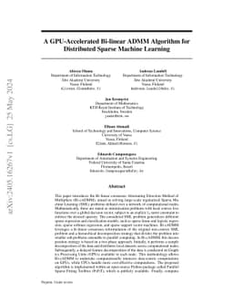 A GPU-Accelerated Bi-linear ADMM Algorithm for Distributed Sparse
  Machine Learning