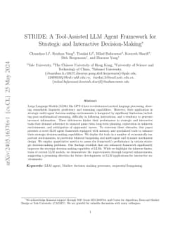 STRIDE: A Tool-Assisted LLM Agent Framework for Strategic and
  Interactive Decision-Making