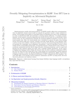 Provably Mitigating Overoptimization in RLHF: Your SFT Loss is
  Implicitly an Adversarial Regularizer