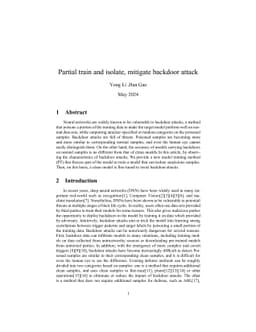 Partial train and isolate, mitigate backdoor attack